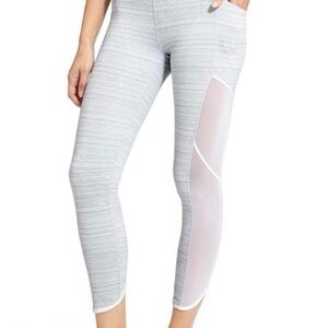 Athelta Chaturanga Cropped Leggings. High Rise gray white with mesh side panels